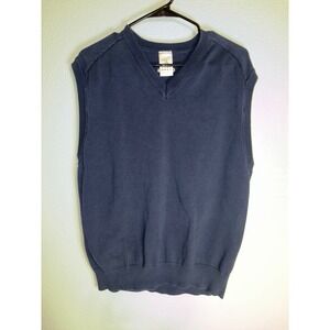 Adidas Golf Mens Navy Blue V-Neck Knit Sweater Vest Large Embroidered Logo